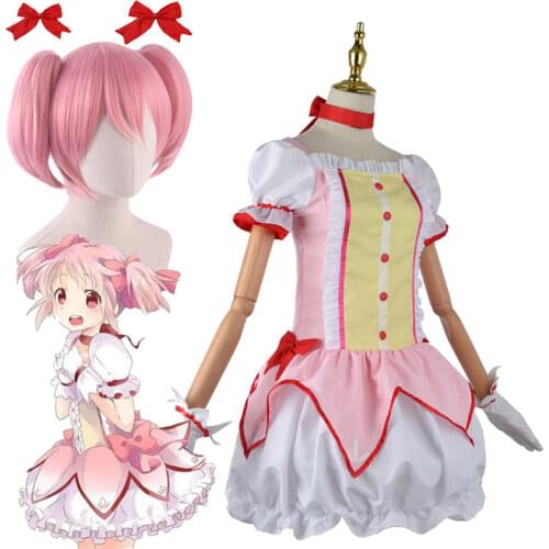 Kaname Madoka Cosplay Dresses Wig Puella Magi Madoka Magica Costumes Woman Headwear and Gloves Free Socks