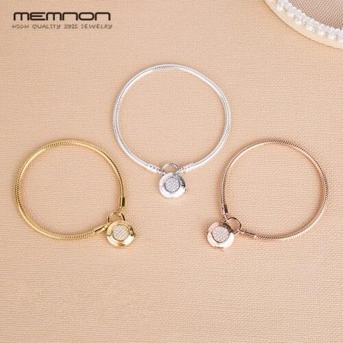 Memnon Silver Smooth Shine Gold rose gold Bracelets for women 925 sterling silver Signature Padlock bracelet fit Charms DIY