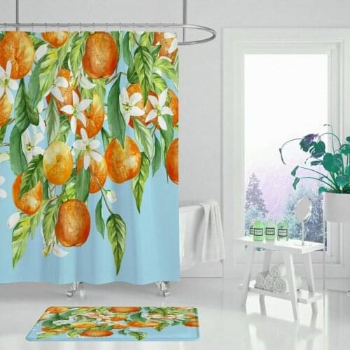 Bath curtains bathroom decoration yellow flowers green leaves summer plants household bathtub bathtub waterproof curtains