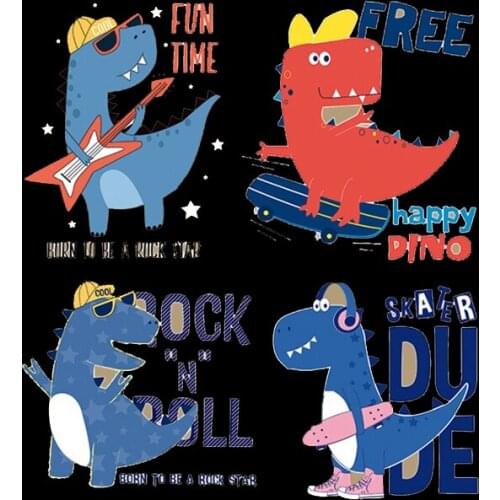 Cute PVC Patch Dinosaur deal with it Clothes Heat Transfer Printing T shirt Baby Iron on Patches for Clothing Girl Stickers