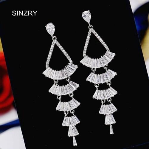 SINZRY luxury cubic zircon tassel drop earrings trendy brilliant wedding CZ dangle earrings for bridal Jewelry gift