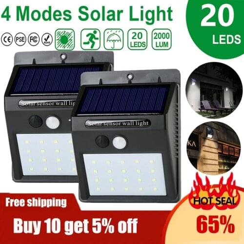 Solar Led Light Outdoor Sunlight Garden Decoration Waterproof PIR Motion Sensor Street Lamp Public Road Spotlights 20