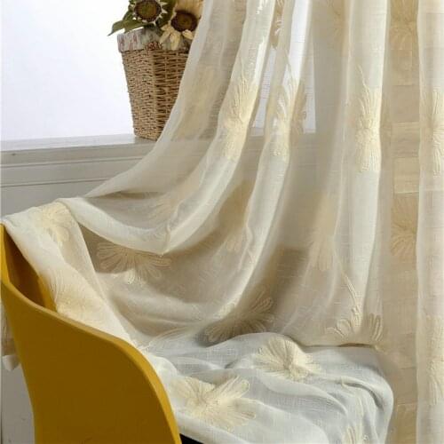 Modern Floral Embroidery Curtains Drape Panel Sheer Tulle For Living Room Door Kitchen Bedroom for kids rideau