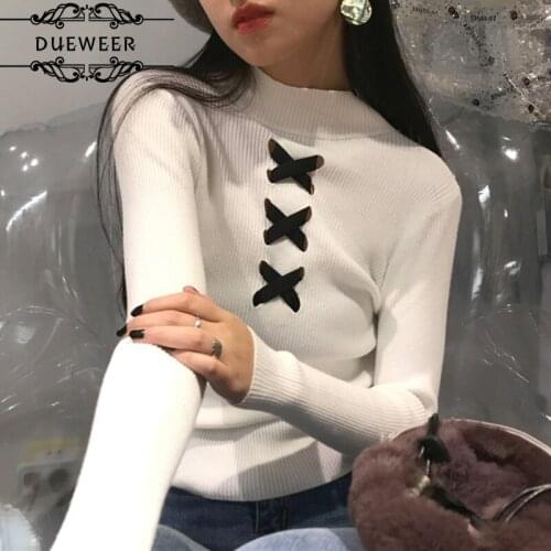 Pullovers Womens Tops Knitted Pullover Women Turtleneck Patchwork Criss-Cross Long Sleeve Slim Elegant Retro All-match Trendy