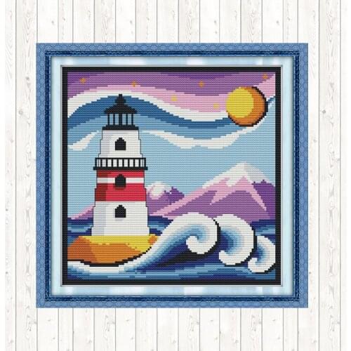 Cross-stitch Lighthouse Aida Fabric for Embroidery Kit 14ct 11ct Counted Printed Canvas Water-soluble DMC DIY Crafts Needlework
