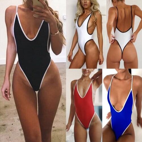 Three-point Sexy Deep V Neck Swimwear Women Summer One Piece Swimsuit Backless Monokini Beach Wear Bathing Suit White Black Red