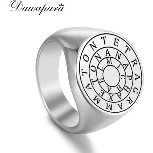 Dawapara Magic Ring or Disc of Solomon Seal Kabbalah Amulet Men Rings Stainless Steel Punk Jewelry