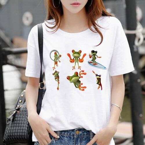 Frog Print Woman Tshirts Womens New Summer Harajuku Fun Cute Animal Pattern T Shirt Female Tops Casual Short Sleeve T-shirt