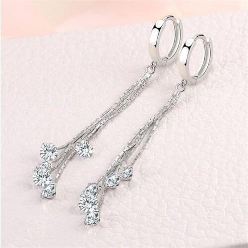 Luxury Crystal Round Tassel Earring For Women Jewelry Charming Princes Silver Plated Long Earring Female Party Accessorie 2021