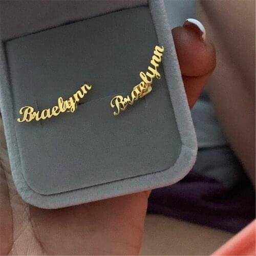 Noelia 2021 Custom Name Stud Earrings Stainless Steel Letter Stud Earrings Personalized Female Earring Fashion Ear Jewelry