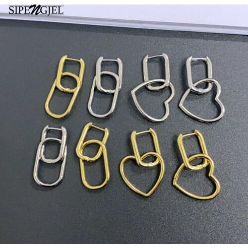 SIPENGJEL Fashion Gold Silver Color Exaggerated Geometry Heart Earrings Smooth Punk Large Hoop Earrings For Women Jewelry