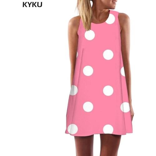 KYKU Dots Dress Women Lovely 3d Print Pink Beach Harajuku Party Womens Clothing Tassel Sleeveless Tunic Cool Femme
