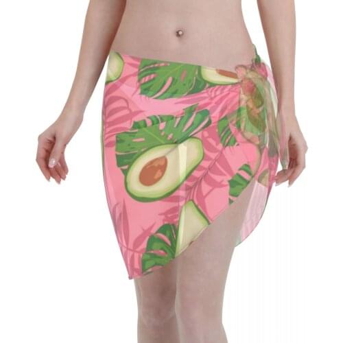 Women Beach Bikini Cover Up Avocado Slices Leaves Of Monstera Wrap Skirt Sarong Scarf Beachwear Bathing Suit Beachwear Swimsuits