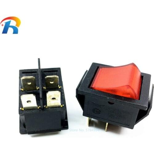 100% NEW KCD4 25x31mm Big Ship Type Switch Red 4 Pin 2 Position 16A 250V 20A 125VAC ON-OFF Rocker Switch With a red light
