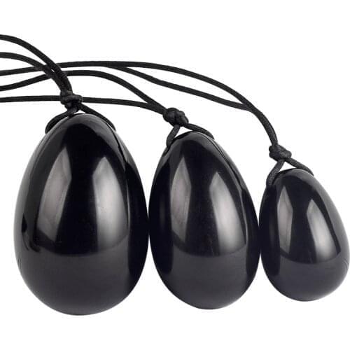 3pcs Jade Eggs Natural Black Obsidian Yoni Egg for Kegel Exercise Pelvic Floor Muscles Vaginal Exercise Massage & Relaxation