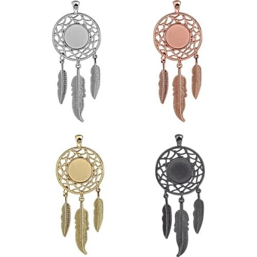 4pcs/Lot 14mm Round Cabochon Settings Dream Catcher Cabochon Base Blank Tray For Pendant Jewelry Making DIY Accessories