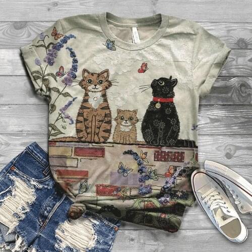40#3D Cat Digital Print T-Shirts Harajuku Adult Women O-Neck Tshirts Short Sleeve Plus Size Casual Tee Top Elegant Daily T-Shirt