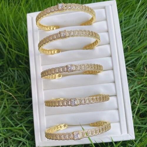 5Pcs Mix color Crystal charms Bangle Zircon Gold color Metal Bangle jewelry metal Bracelet Mix color Women bangle 51462