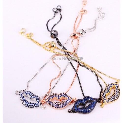6PCS ZYZ-B5647 Dark Blue CZ Zircon Crystal Bracelet Adjustable Chain Lips Design Charm Bracelets & Bangles Women