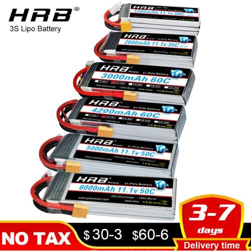 HRB RC 3S lipo battery 11.1V 5000mah 6000mah 2600mah 3000mah 3300mah 1800mah 4000mah lipo with XT60 Deans plug for RC Cars