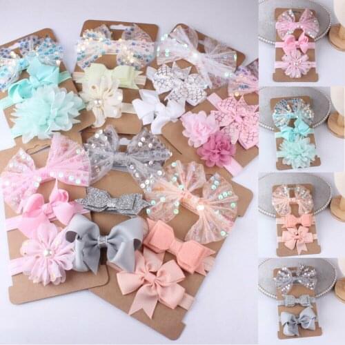 Baby Accessories 3Pcs/Sets Newborn Baby Girl Toddler Lace Flower Hair Band Headwear Kids Bling Bling Headband Baby Shower