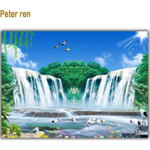 Diy Diamond painting scenery elmas mozaik Diamond embroidery The waterfall 3d square Diamond mosaic icon full needlework crane