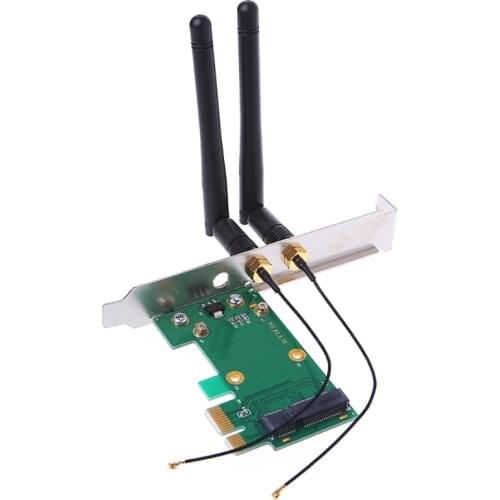Wireless Wifi Network Card Mini PCI-E To PCI-E 1X Desktop Adapter + 2 Antennas