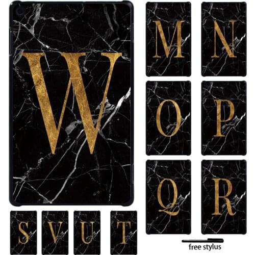 Tablet Case for Amazon Fire 7 5/7/9th Gen /HD 8 / 10/Fire HD 8/ Plus 10th Gen 2020- Black Marble Letter Back Case + Pen