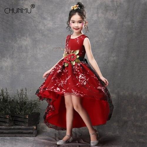 Flower Tailing Prom Gowns Teenagers Dresses for Girl Children Party Clothing Kids Princess Formal Dress For Bridesmaid Wedding