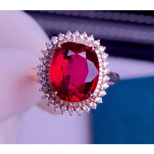 E417 Rubillite Ring Fine Jewelry 18 K Gold Natural Rubi Tourmaline 4.5ct Gemstone Diamond Gift Female Rings for Women Fine Ring