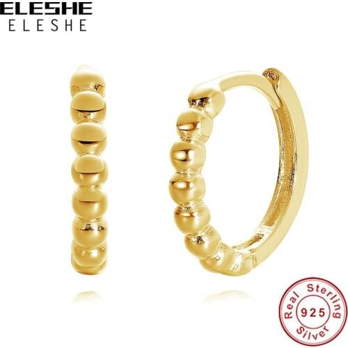 ELESHE Ins Style Simple Beaded Hoop Earrings with Gold Plated 925 Sterling Silver Fine Earrings For Women Jewelry 2021