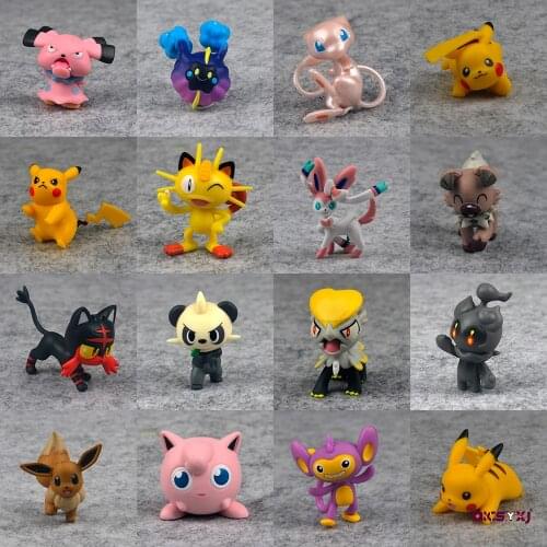 Pokemon Toys Tiny Figure Pikachu Charmander Bulbasaur Squirtle Vulpix Popplio Abra Rockruff Chespin Pvc Figure Meowth Toys Gift