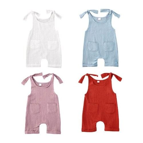 0-24M Infant Baby Girls Boys Rompers 4 Colors Solid Sleeveless Belt Causal Jumpsuits Summer Outfits