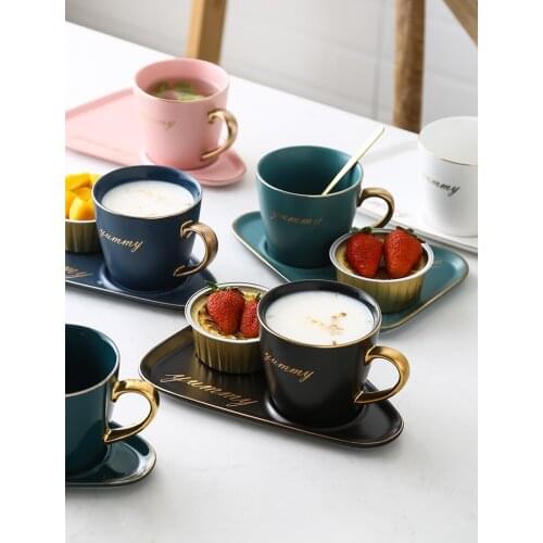 Creative European Luxury Coffee Cup With Spoon And Saucer Set Breakfast Snack Afternoon Tea Tableware Tray Nordic Ceramic Set