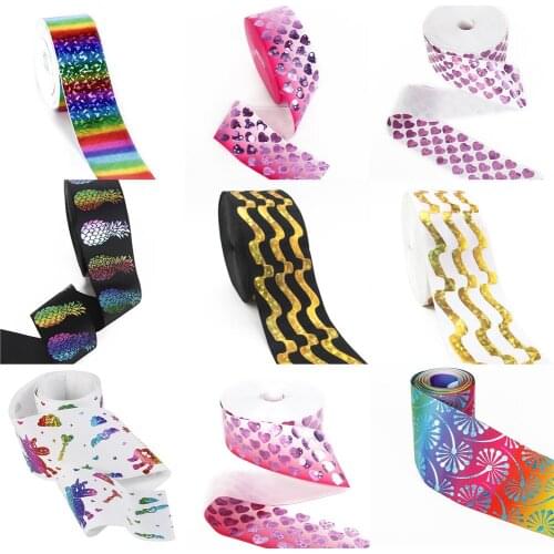 5Yard/lot Laser Rainbow Foil Grosgrain Ribbon Fabric Bow-knot DIY Wrapping/Party/Art Sewing Crafts Home Packing Gift,5Yc14970