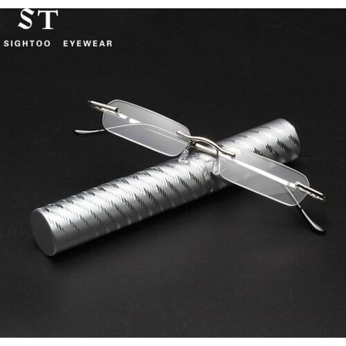 Sighttoo Unisex Mini Portable Metal Frame Reading Glasses With Metal Case Hot Slim Eyeglasses Vision Care Reader Spectacles