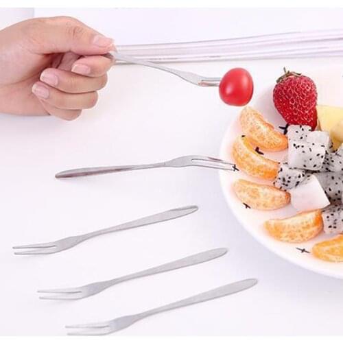 Small Stainless Steel Forks for Cocktail Appetizer Dessert Party 10 Pieces 2-prong Fruit Fork Household ALI88
