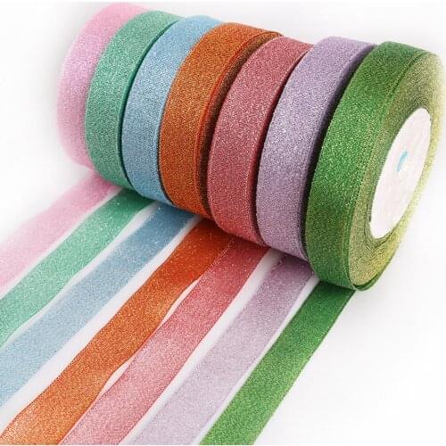 Metallic Glitter Organza Ribbon For Wedding Christmas Decorative DIY Crafts Sewing Fabric Gift Wrap Packing 25yards 20/38mm