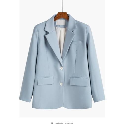 Fashion Spring And Autumn New Style Suit Jacket Women Loose Blazers Solid Color With Pockets White Black