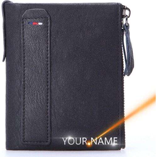 2021New Name Customized Man Wallet Classic Genuine Leather Hasp Male Wallet High Quality Zipper Coin Pocket Male Purses