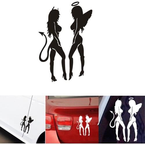 16*11cm ANGEL DEVIL Sexy Girl Fun Personality Car Sticker Decal Car Styling Black/White