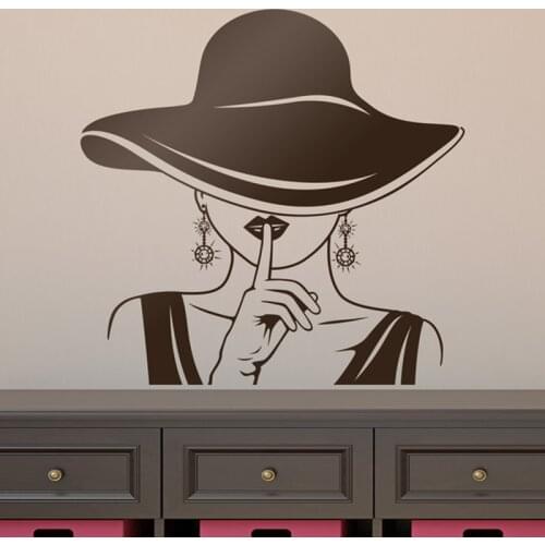 Wall Stickers Elegance Silent An Elegant Lady With A Gesture For Silence Vinyl Decal Wallpaper Murals C13-50