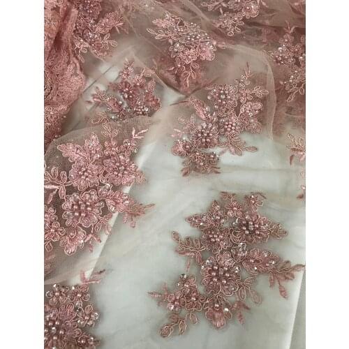 Nigerian Mesh Lace Fabrics with Beads African L-2888818 Lace Fabric High Quality French Tulle Lace Fabirc