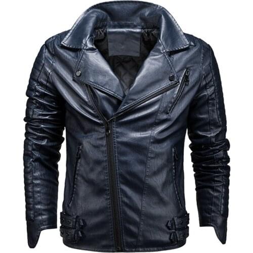 New Fashion Leather Jacket Men Oblique Zipper Design Motorcycle Biker Leather Jacket Male PU Coats High Quality EU Size S-3XL