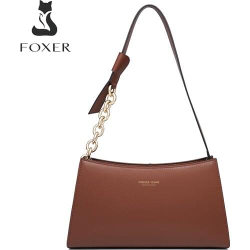 FOXER Ladies New Retro Leather Shoulder Bag Fashionable And Elegant Girl Portable Evening Bag High Quality Underarm Baguette Bag