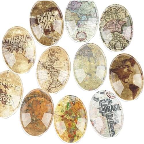 Handmade Glass 13x18mm~30x40mm Globe Map Oval Flatback Cameo Cabochon Domed DIY Jewelry Charm Photo Pendant Setting
