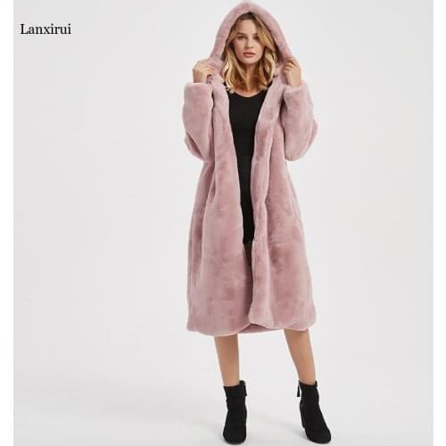 New Fashion Luxury Elegant Long Hooded Faux Fur Coat Women Jacket Thicken Overcoat Coats And Jackets Women Fur Jacket