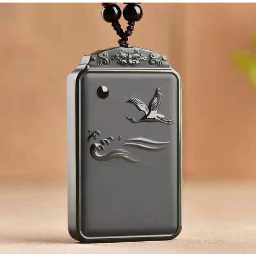 Natural A hetian jade carving safe luck black green jade jade pendant unique design jadeite jade necklace men jewelry