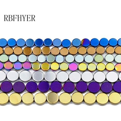 RBFHYER Blue,Green,Rose Red,Purple Flat COINS Hematite Natural Stone 6/8mm Round Loose Beads For Jewelry Accessories Making DIY