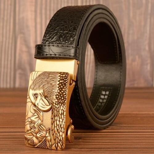 New Alligator Cow Leather Mens Belt Novelty Crocodile Pattern Genuine Leather Eagle Automatic Buckle Rathcet Belt for Male